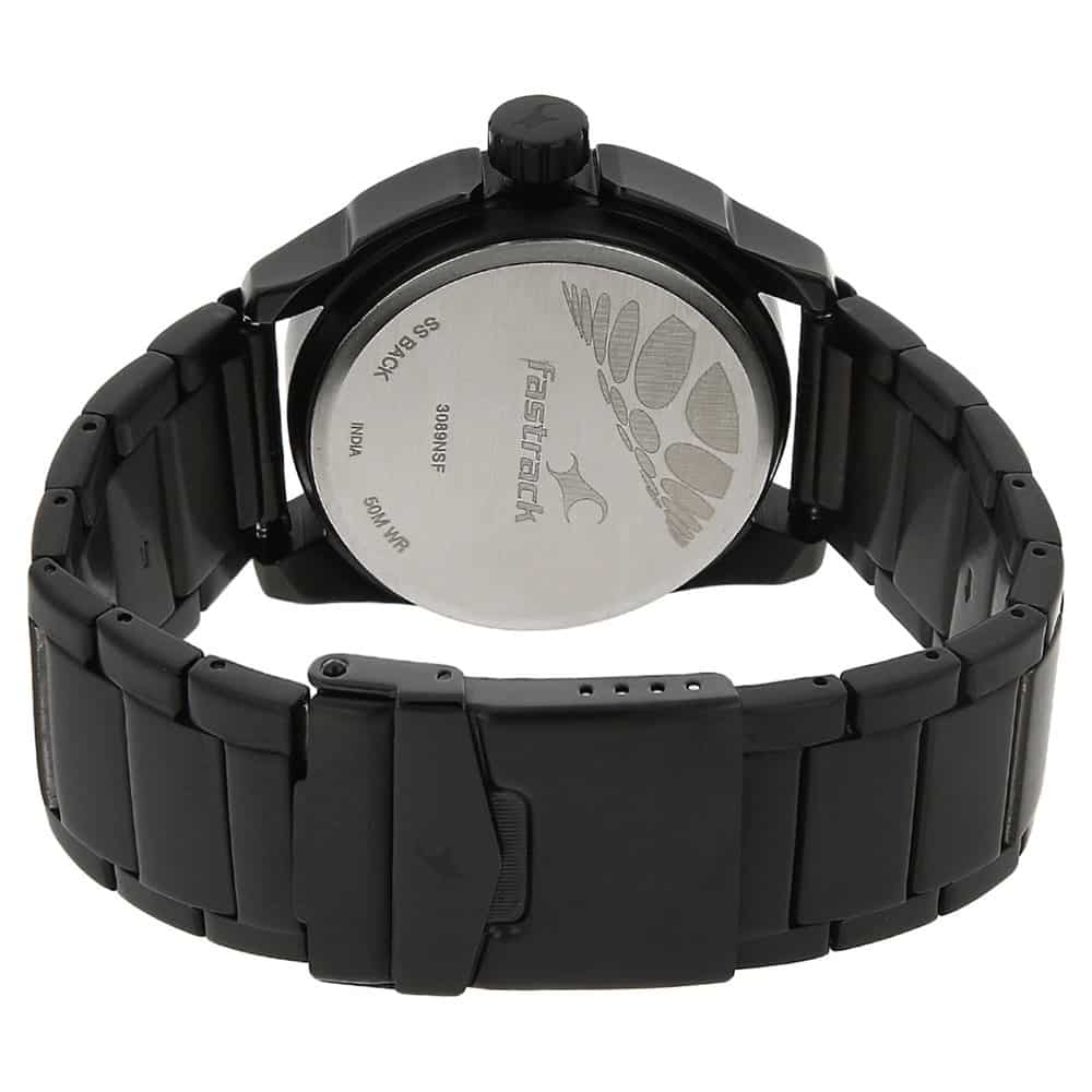 NR3089NM01 BLACK DIAL BLACK STAINLESS STEEL STRAP WATCH - Kamal Watch Company