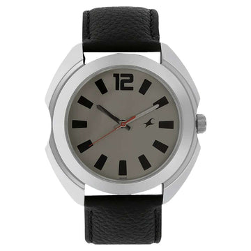 3117SL02 GREY DIAL BLACK LEATHER STRAP WATCH