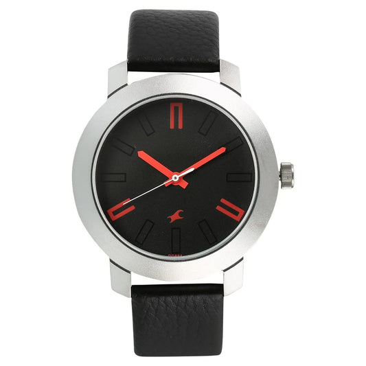 NR3120SL02 BLACK DIAL BLACK LEATHER STRAP WATCH - Kamal Watch Company