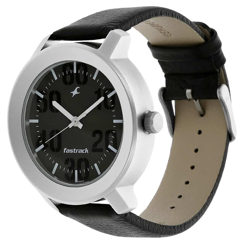 NR3121SL02 GREY DIAL BLACK LEATHER STRAP WATCH - Kamal Watch Company