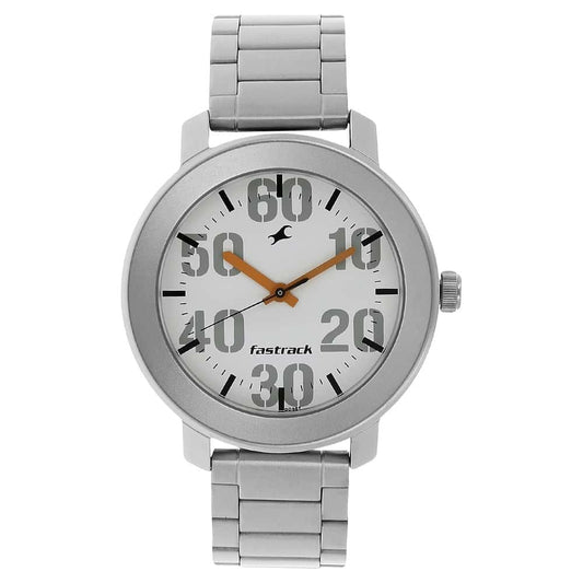 NR3121SM01 WHITE DIAL SILVER STAINLESS STEEL STRAP WATCH - Kamal Watch Company