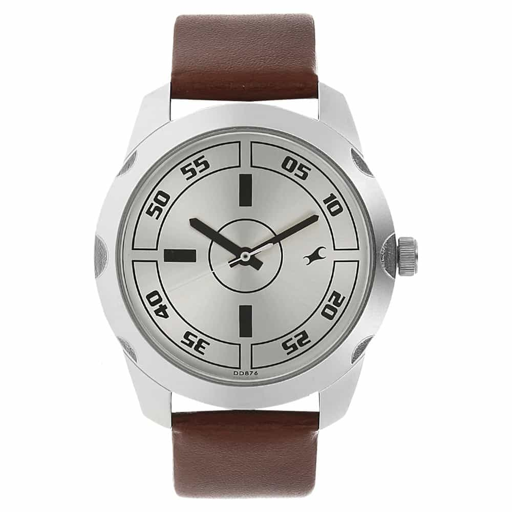 NR3123SL02 SILVER DIAL BROWN LEATHER STRAP WATCH