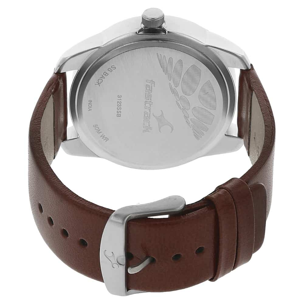 NR3123SL02 SILVER DIAL BROWN LEATHER STRAP WATCH - Kamal Watch Company