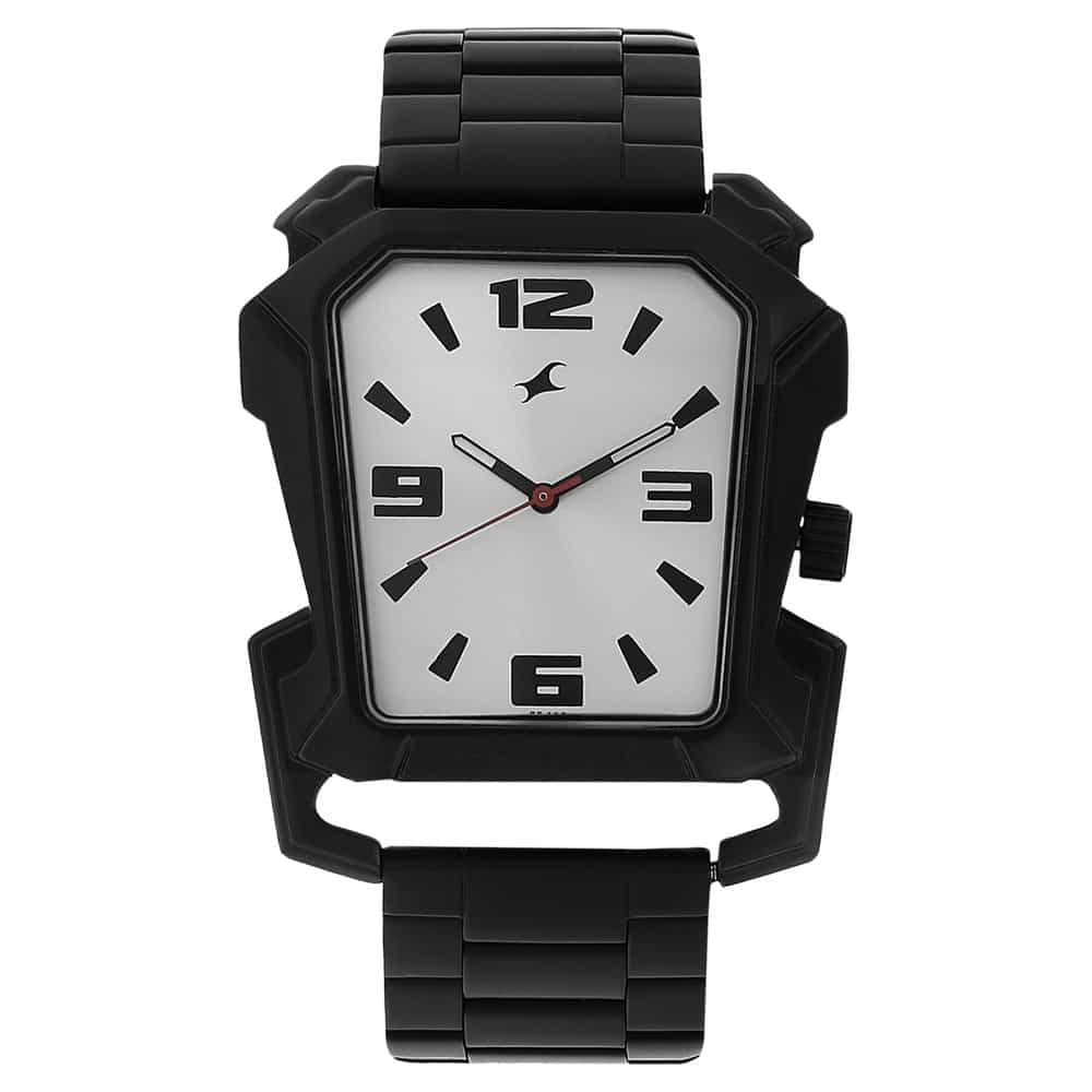 WHITE DIAL BLACK STAINLESS STEEL STRAP WATCH