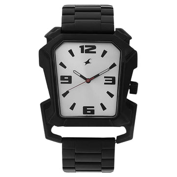 WHITE DIAL BLACK STAINLESS STEEL STRAP WATCH - Kamal Watch Company