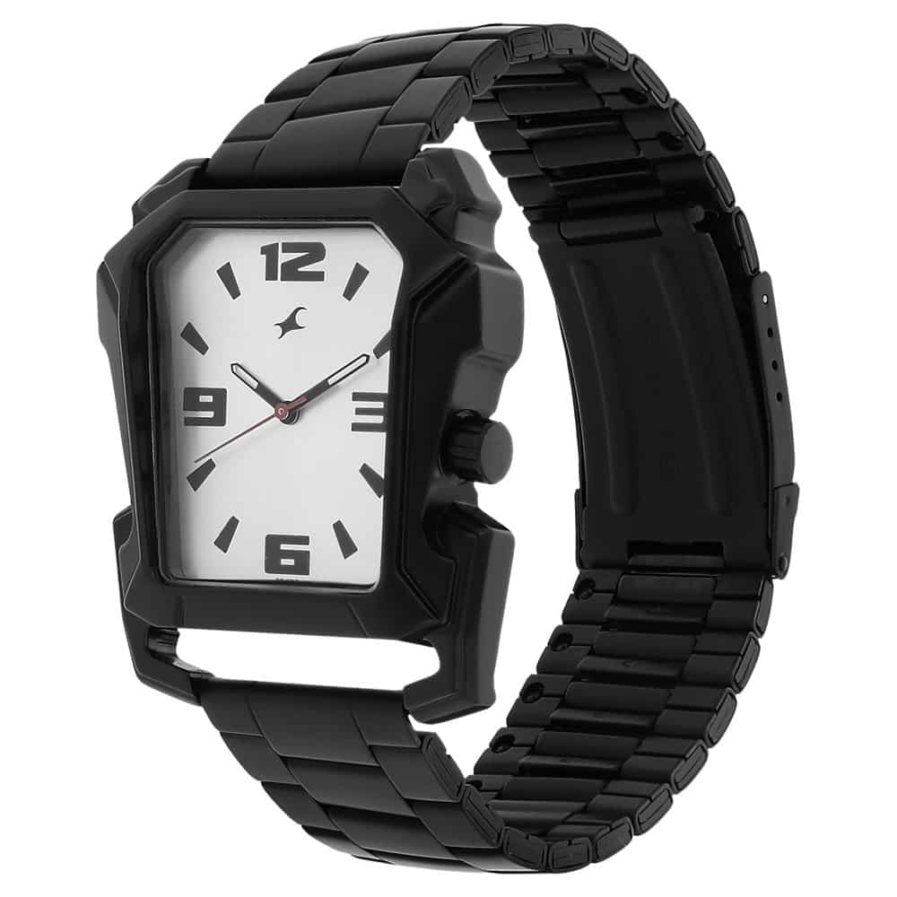 WHITE DIAL BLACK STAINLESS STEEL STRAP WATCH - Kamal Watch Company