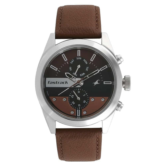 NR3165SL01 ALL NIGHTERS BROWN DIAL LEATHER STRAP WATCH - Kamal Watch Company