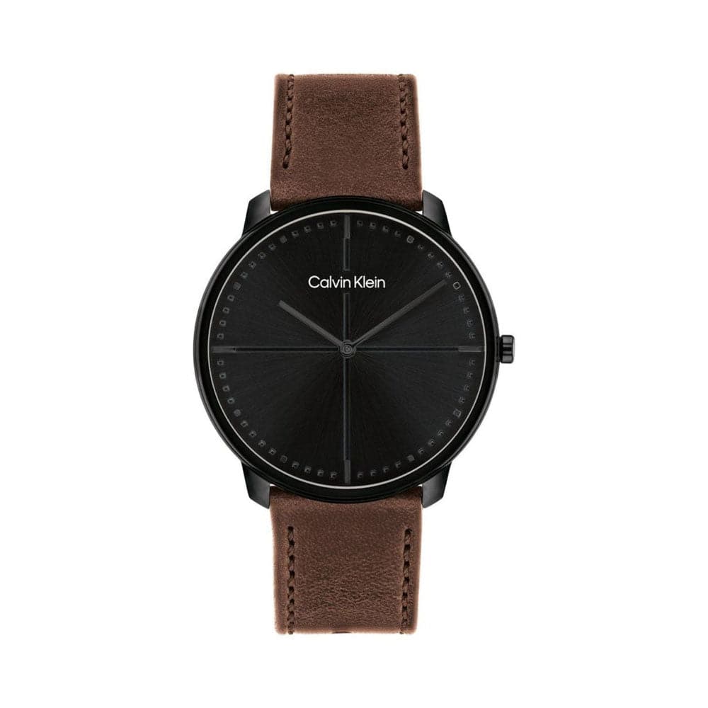 Calvin Klein Iconic Black Dial Leather Analog Unisex Watch - 25200155 - Kamal Watch Company