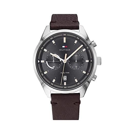 Tommy Hilfiger Mens 44 Mm Grey Dial Leather Analog Watch - Ncth1791729W