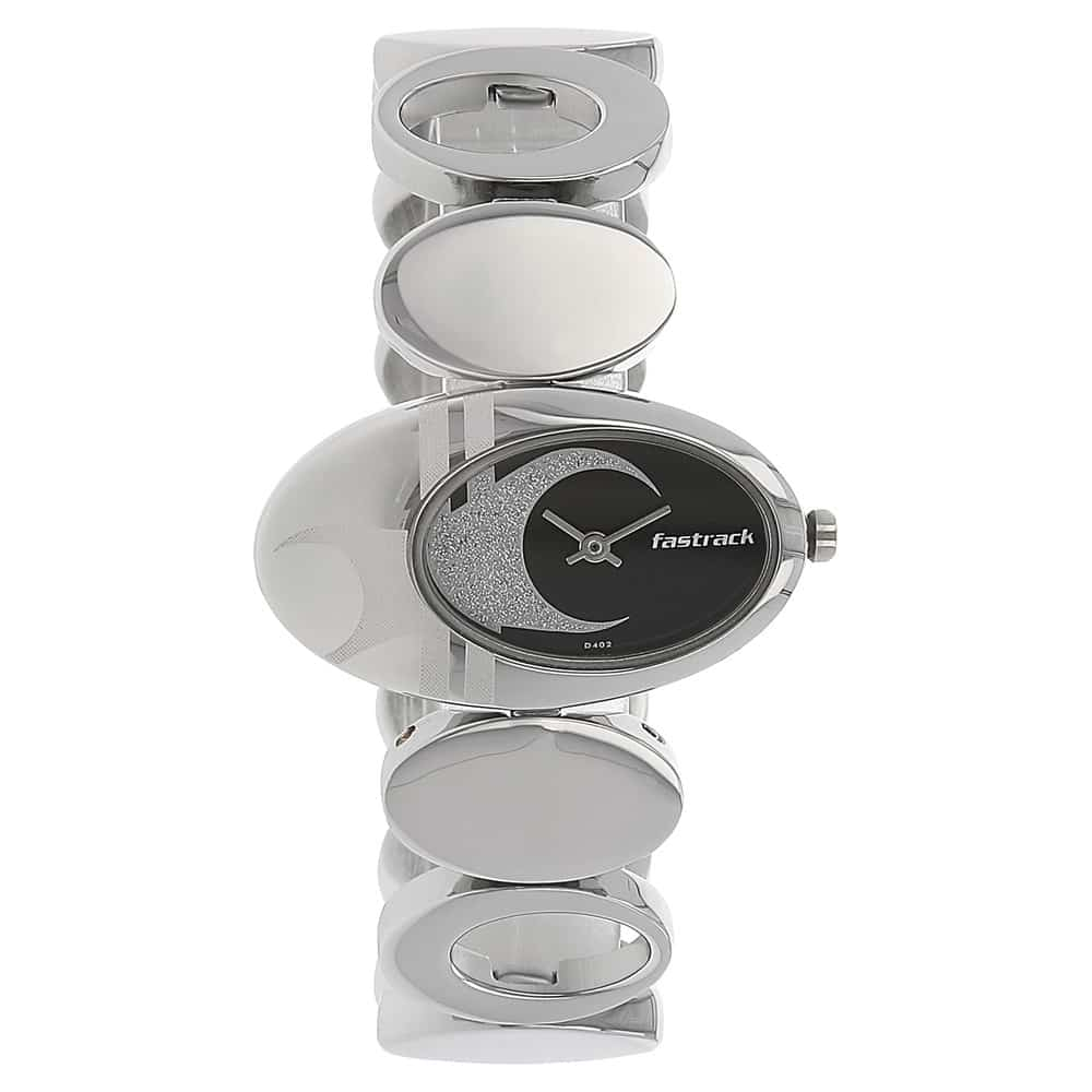 NR6024SM01 BLACK DIAL SILVER METAL STRAP WATCH