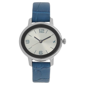 NR6107SL01 SILVER DIAL BLUE LEATHER STRAP WATCH - Kamal Watch Company