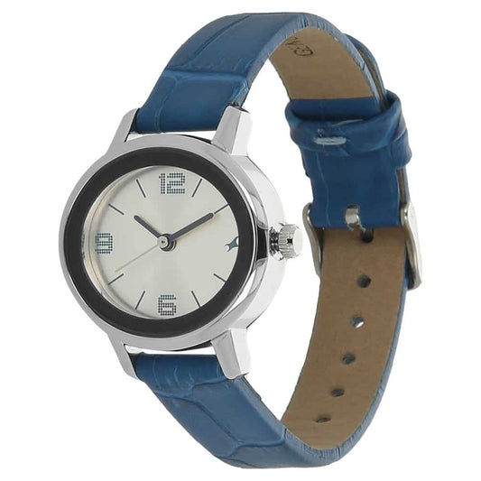 NR6107SL01 SILVER DIAL BLUE LEATHER STRAP WATCH - Kamal Watch Company