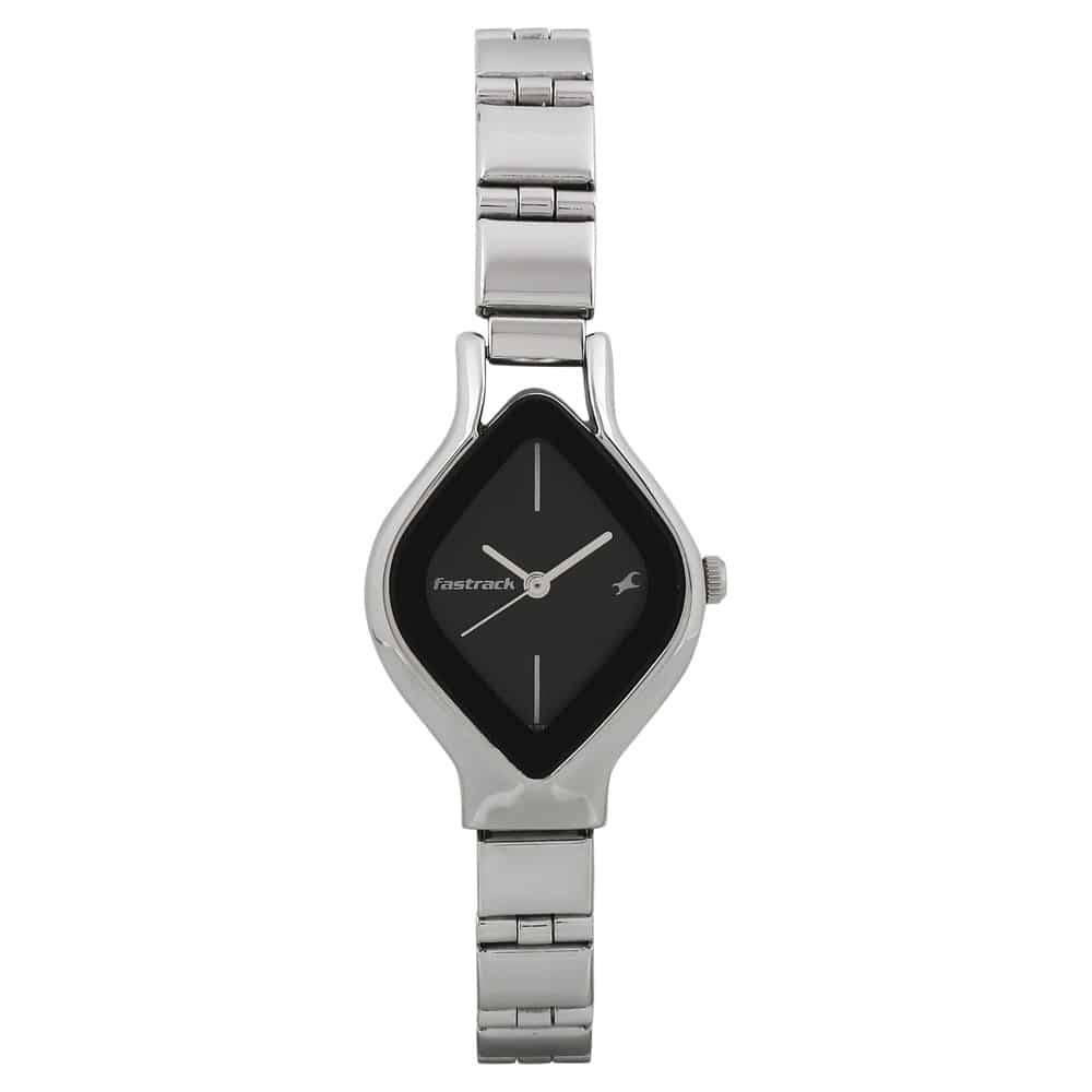 NR6109SM02 BLACK DIAL SILVER STAINLESS STEEL STRAP WATCH