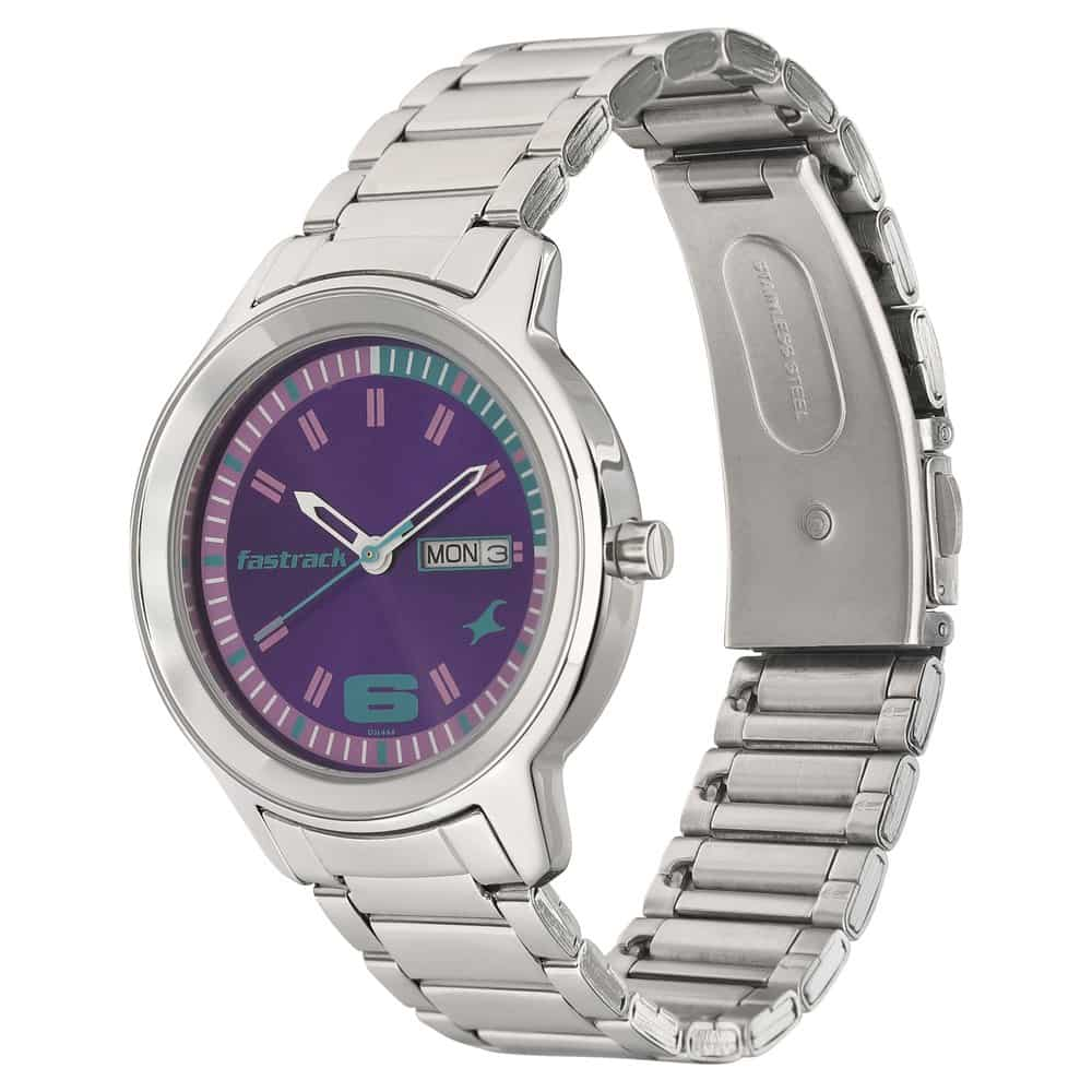 6169SM02 FASTRACK PURPLE DIAL QUARTZ ANALOG WITH DAY DATE WATCH FOR GIRLS