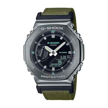 Casio G-Shock GM-2100CB-3ADR Gray IP Black Analog-Digital Dial Green Cloth Band Men's Watch Shock and 200M Water Resistant G1374