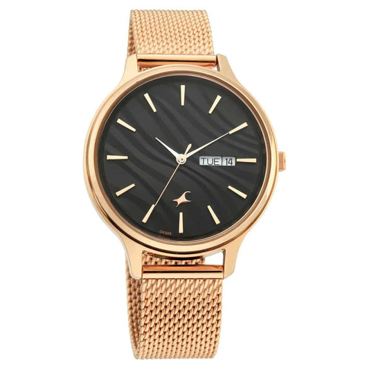 NR6207WM01 FASTRACK - RUFFLES BLACK DIAL METAL MESH STRAP WATCH - Kamal Watch Company