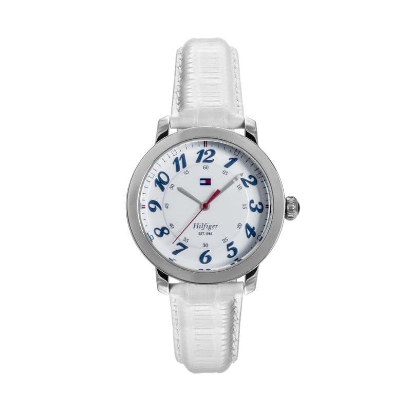 TH1781232 TOMMY HILFIGER WOMEN'S WHITE LEATHER STRAP AND WHITE DIAL QUARTZ WATCH