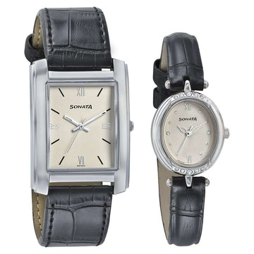 White Dial Black Leather Strap Watches NL79538118SL01P