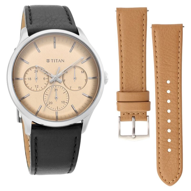 NQ90125SL04 Titan Light Leather Switch Yellow Dial Quartz Multifunction Leather Strap watch for Men