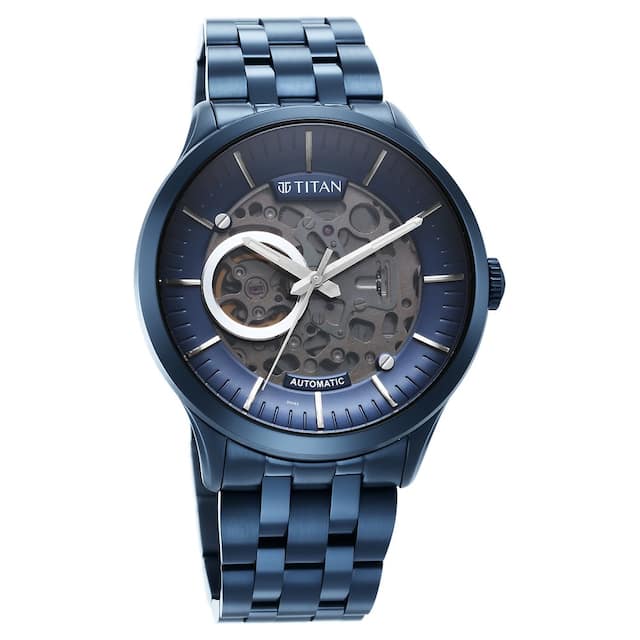 Metal Mechanicals Blue Dial Stainless Steel Strap Watch for Men NR90140QM03