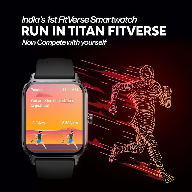 Titan Traveller with 4.52 cm AMOLED Display, BT Calling, India's First FitVerse Smartwatch with Black Leather Strap