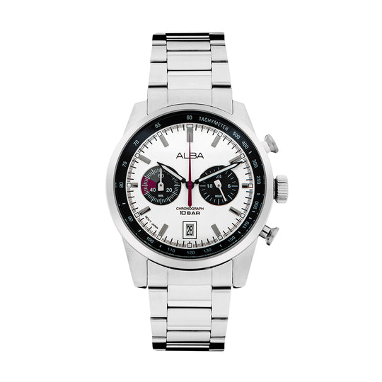 A4B009X1 White + Black Dial Chronograph Watch