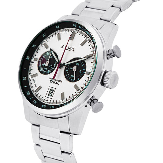 A4B009X1 White + Black Dial Chronograph Watch