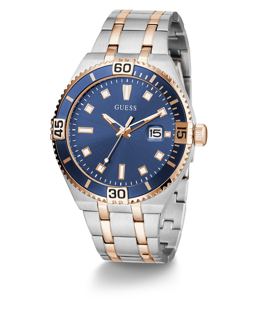 SILVER & ROSE GOLD CASE SILVER TONE/ROSE GOLD TONE STAINLESS STEEL WATCH - Kamal Watch Company