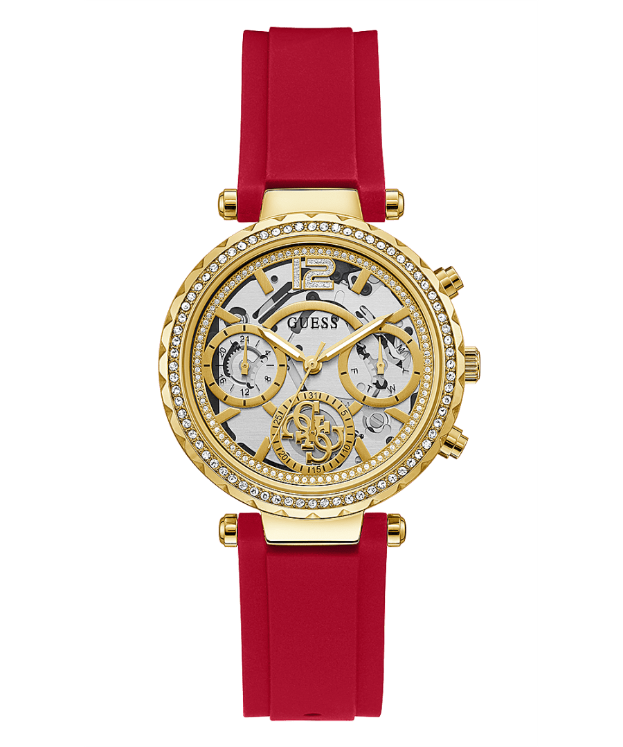 GOLD TONE CASE RED SILICONE WATCH