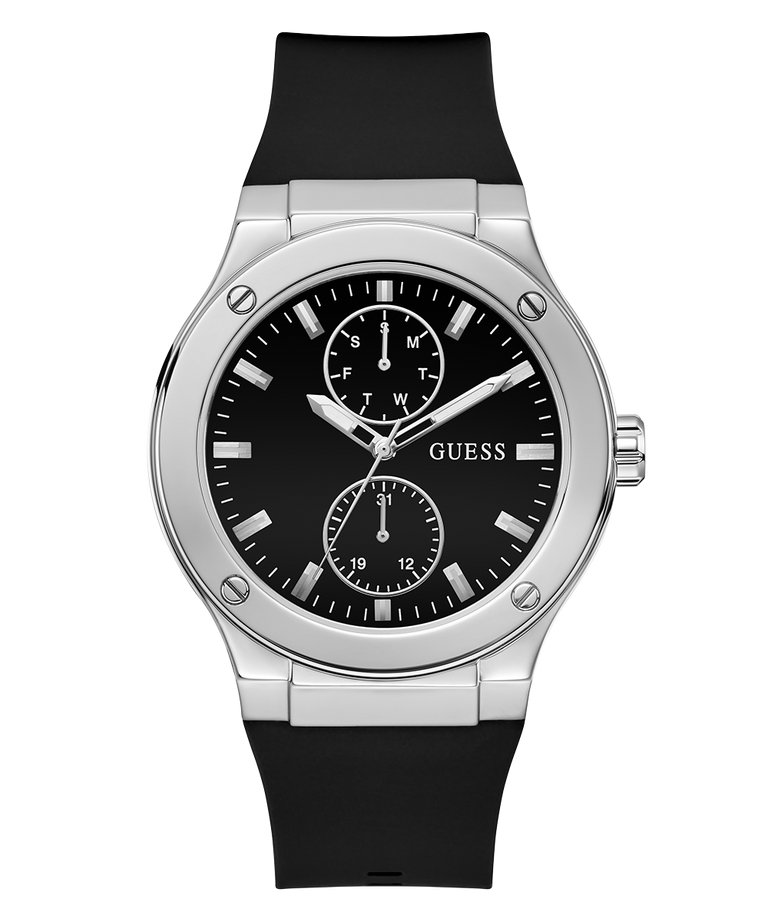 GUESS Mens Black Silver Tone Multi-function Watch-GW0491G3