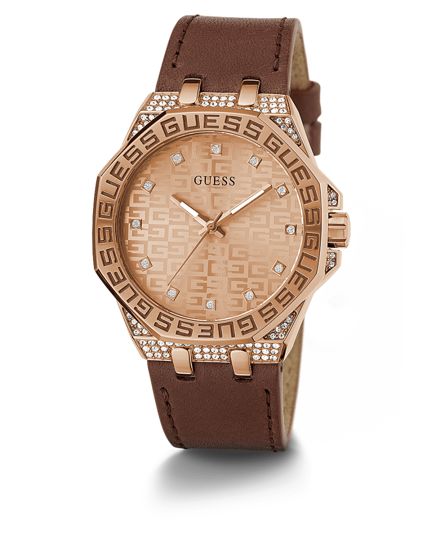 ROSE GOLD TONE CASE BROWN LEATHER WATCH - Kamal Watch Company