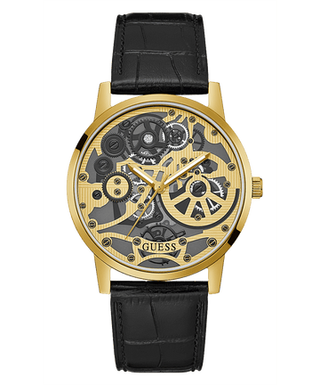 GOLD TONE CASE BLACK LEATHER WATCH - Kamal Watch Company