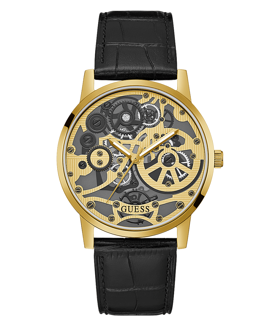 GOLD TONE CASE BLACK LEATHER WATCH - Kamal Watch Company