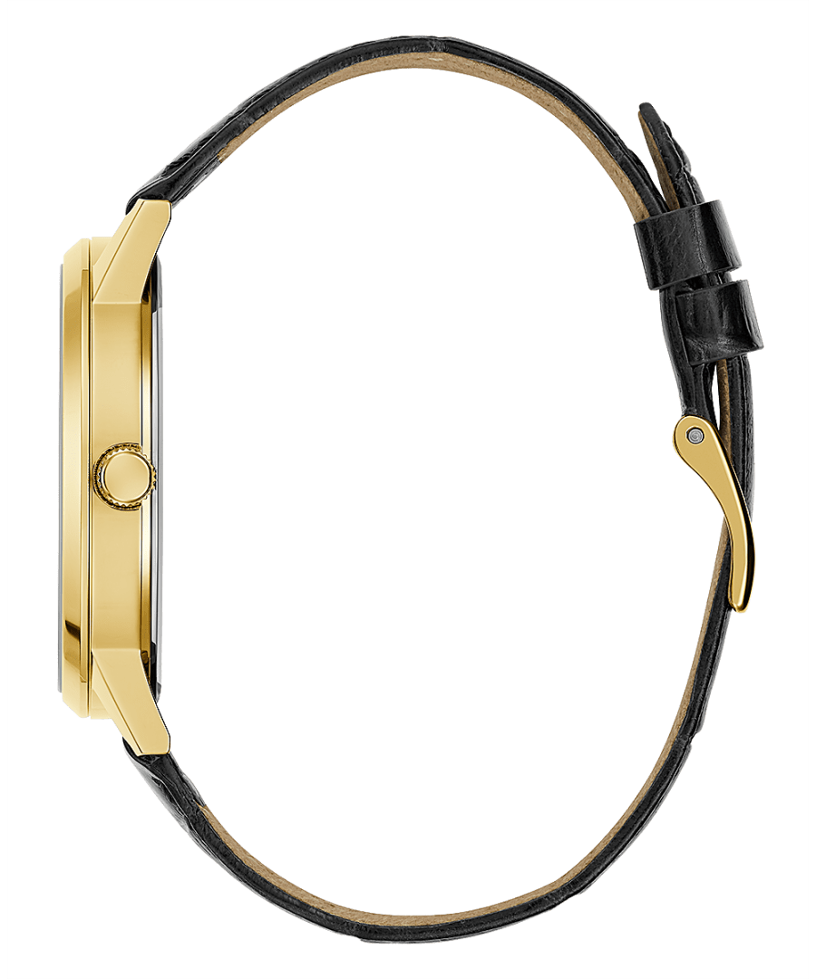 GOLD TONE CASE BLACK LEATHER WATCH - Kamal Watch Company