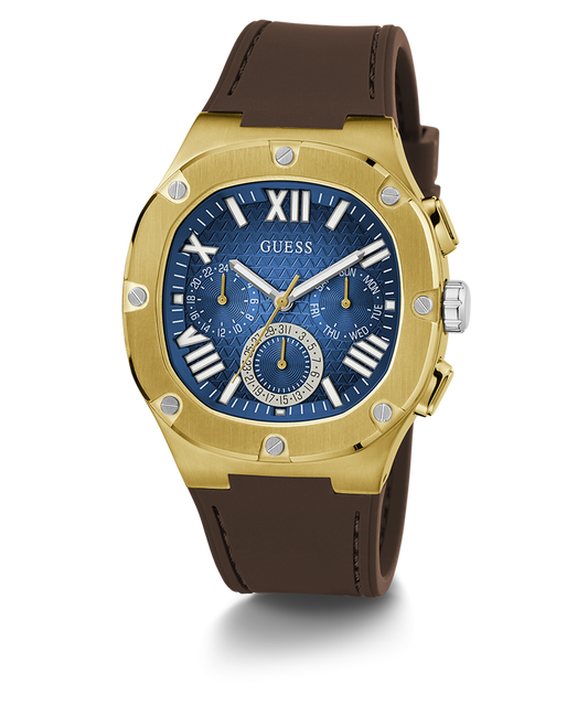 GUESS Mens Brown Gold Tone Multi-function Watch-GW0571G5