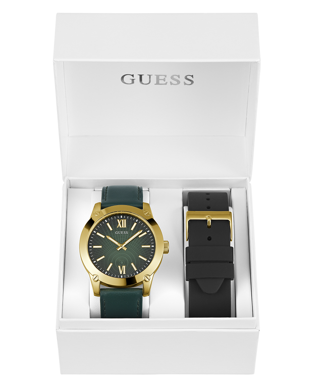 GUESS Mens Gold Tone Analog Watch Box Set