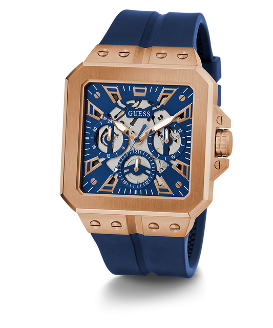 GUESS Mens Blue Rose Gold Tone Multi-function Watch-GW0637G3