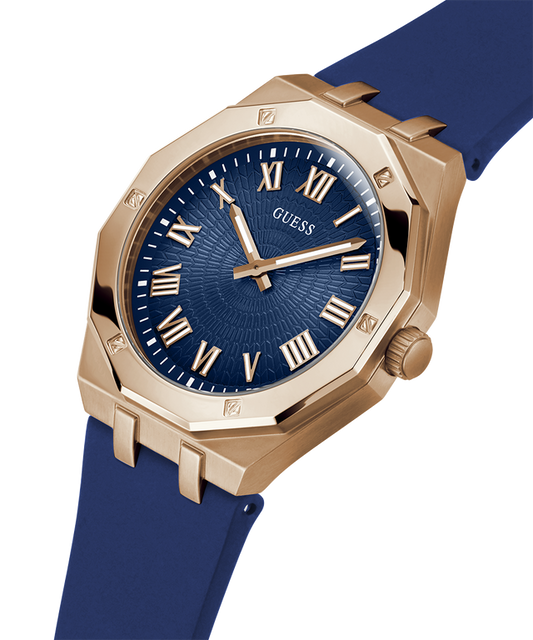 GUESS Mens Blue Rose Gold Tone Analog Watch-GW0663G3