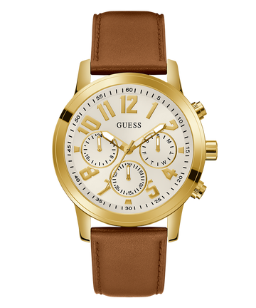 GUESS Mens Brown Gold Tone Multi-function Watch-GW0709G2