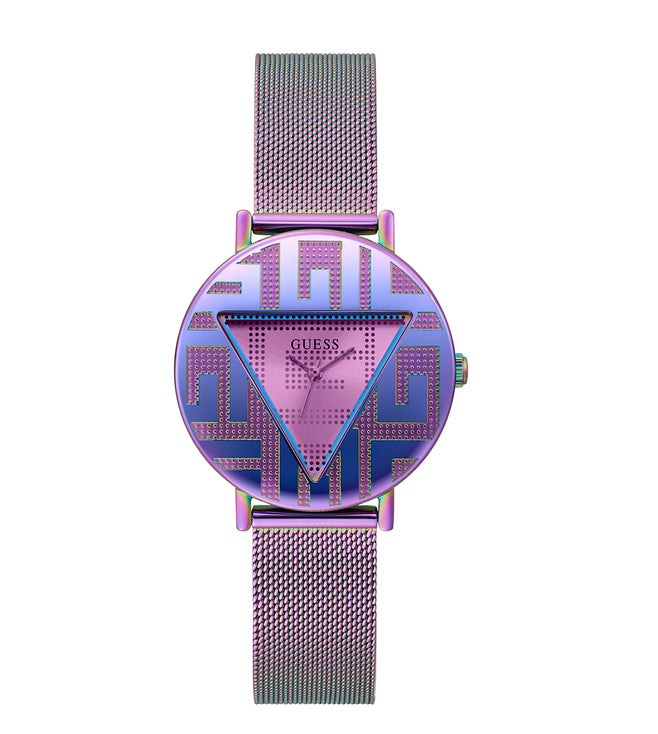 PURPLE CASE IRIDESCENT STAINLESS STEEL/MESH WATCH