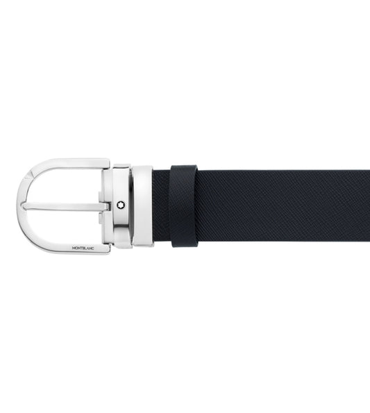 Horseshoe buckle printed black/mosto 35 mm reversible leather belt