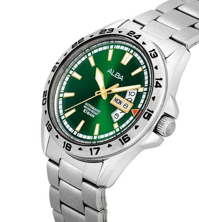 Grab this Alba Mechanical AL4449X1 Automatic Men Green Patterned Dial  Stainless Steel Strap from watchbrand.in authorized distributor