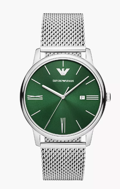 Emporio Armani Three-Hand Date Stainless Steel Mesh Watch