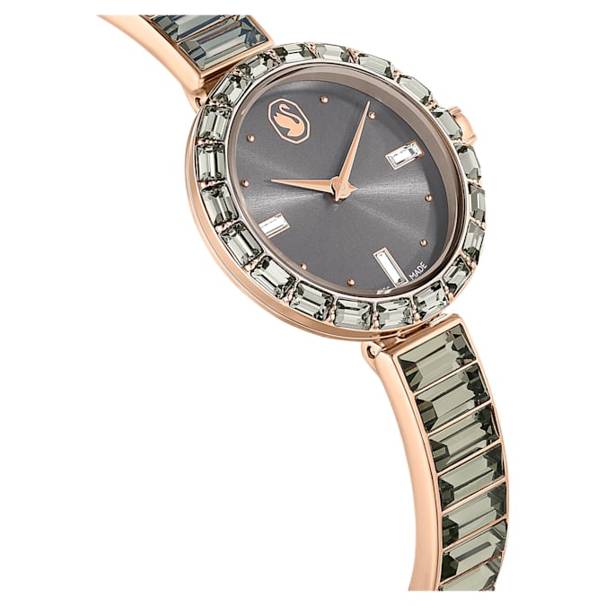 Matrix Bangle watch Swiss Made, Crystal bracelet, Gray, Rose gold-tone finish