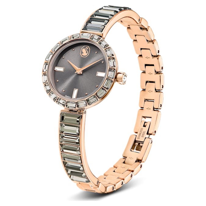 Matrix Bangle watch Swiss Made, Crystal bracelet, Gray, Rose gold-tone finish