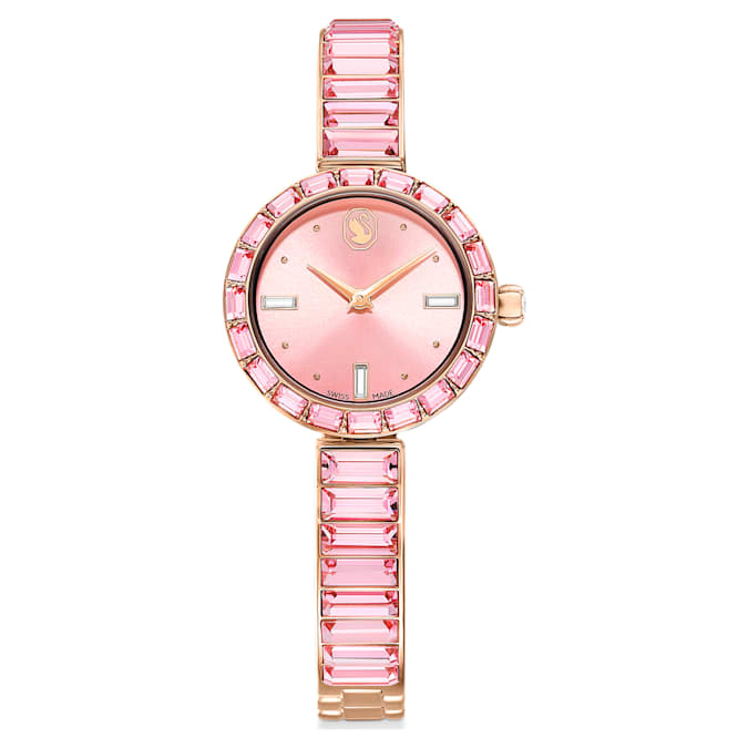 Matrix Bangle watch Swiss Made, Crystal bracelet, Pink, Rose gold-tone finish