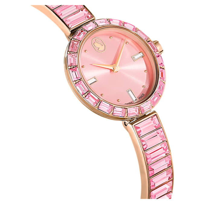 Matrix Bangle watch Swiss Made, Crystal bracelet, Pink, Rose gold-tone finish