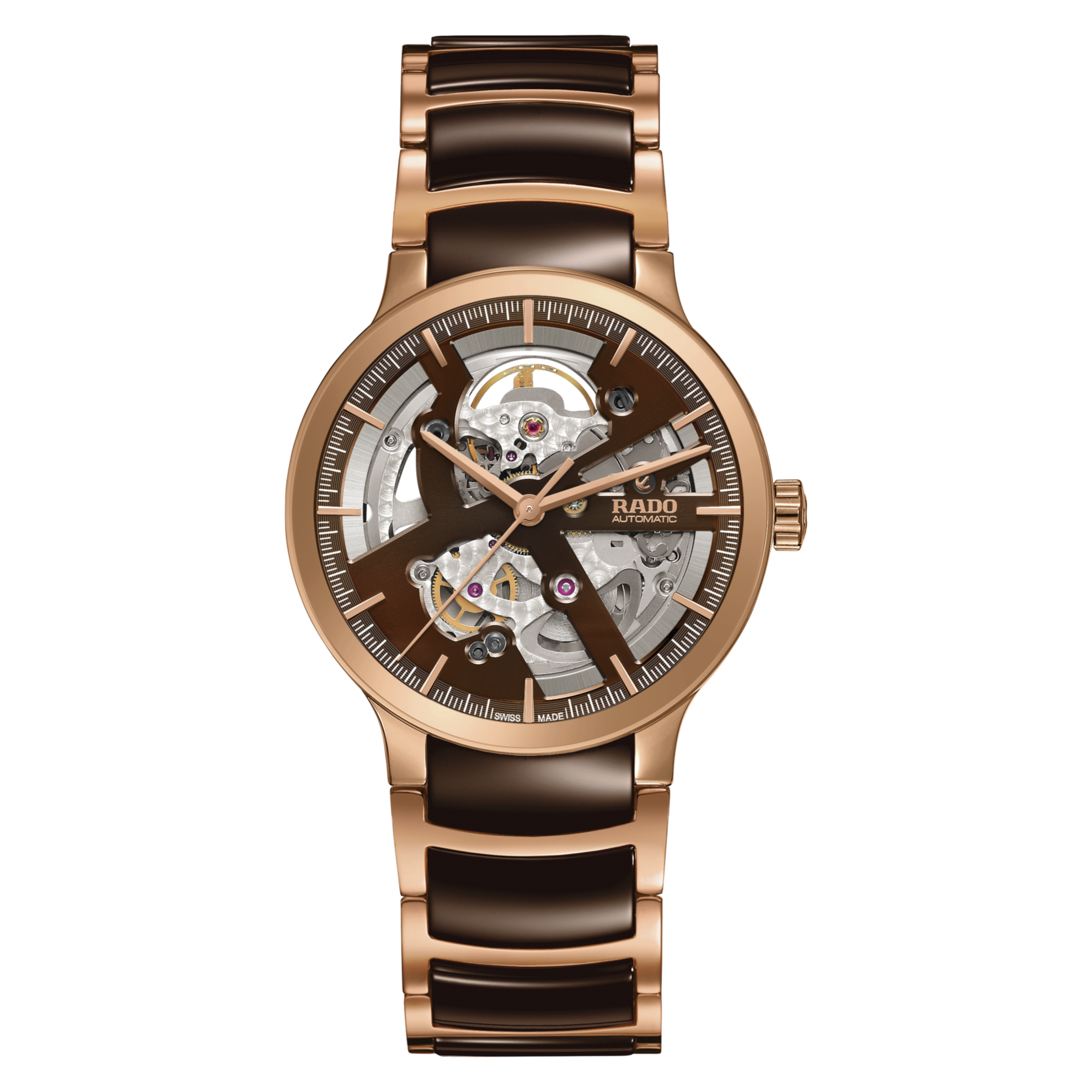 Rado Centrix Brown Skeleton Dial Automatic R30181312 Watch for Men