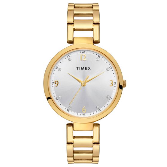 TIMEX FASHION WOMEN'S SILVER DIAL ROUND CASE 3 HANDS FUNCTION WATCH -TW000X234