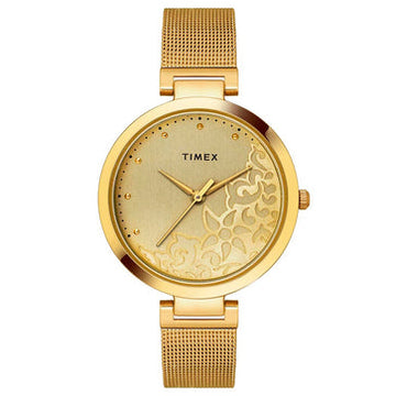 Timex Fashion Women's Champagne Dial Round Case 3 Hands Function Watch -TW000X235